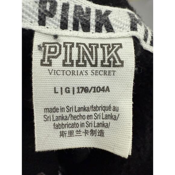 Victoria's Secret Pink Dog Logo Leopard Sequins Bling Black Full Zip Hoodie - Picture 4 of 6